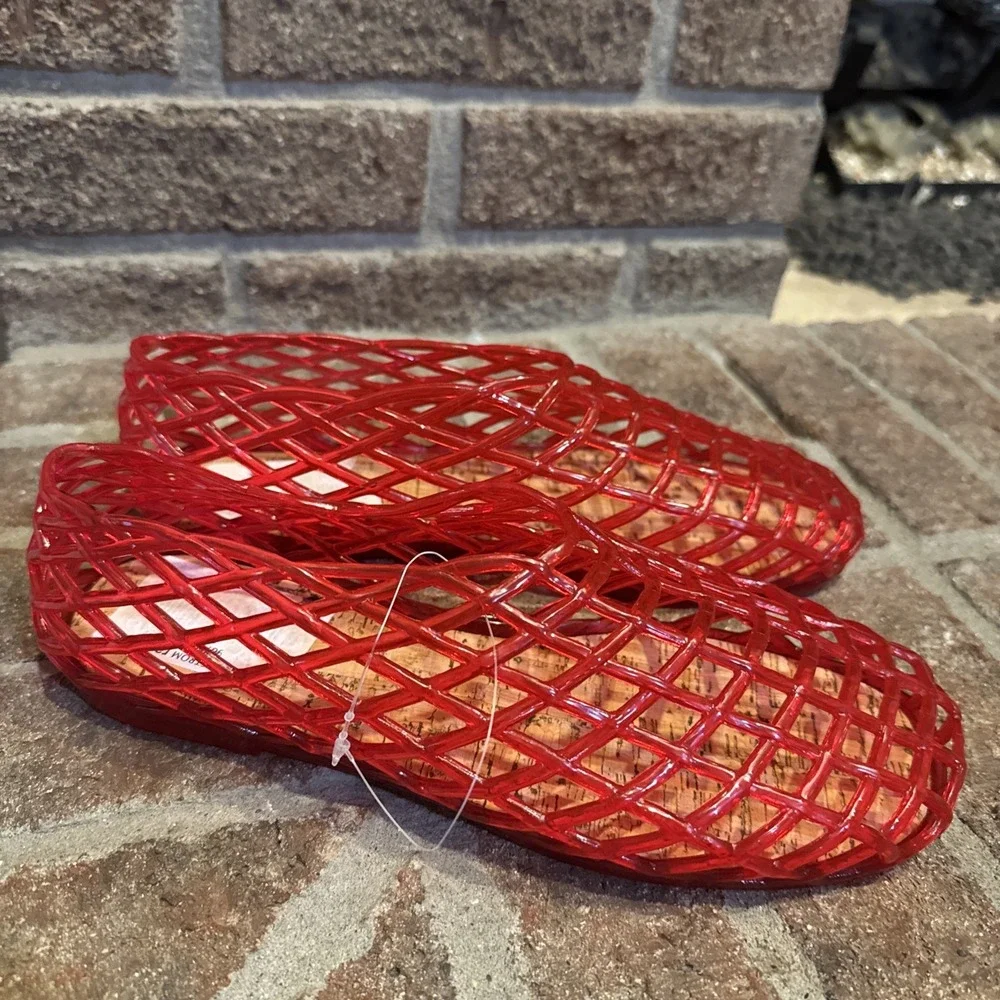 MIA Womens Darleene Jelly Mesh Slip On Flat Open Grid Rubber Shoes Red Sz 8 #563 - Picture 4 of 16